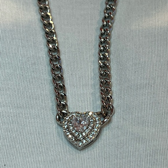 Brandy Melville Jewelry - brandy melville silver heart choker rhinestone gemstone